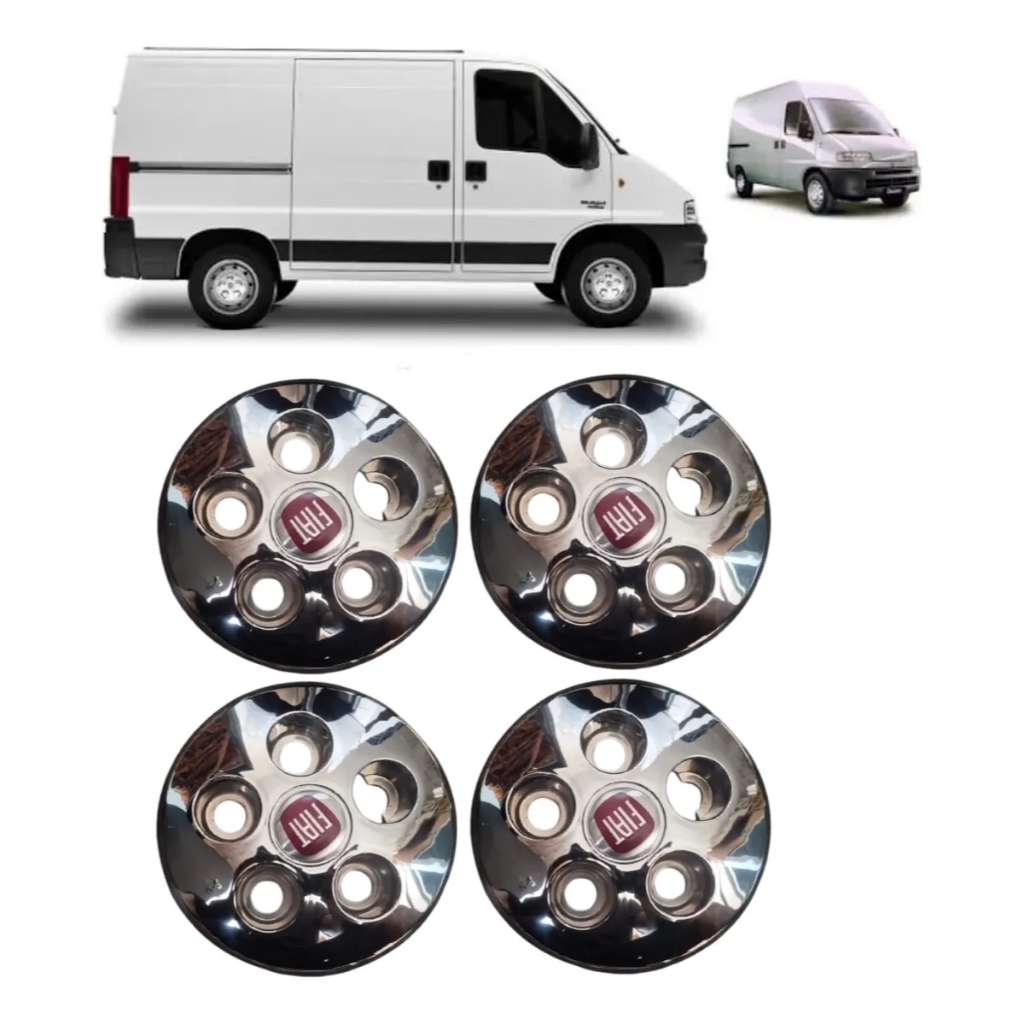 Kit Calota Ducato Centro Roda Aro 15 Cromada C/emblema (4)pç