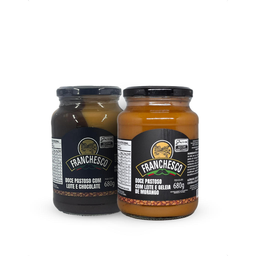 Kit Doce de Leite com Recheio Morango e Doce de Leite com Chocolate Pote de Vidro de 680g Franchesco