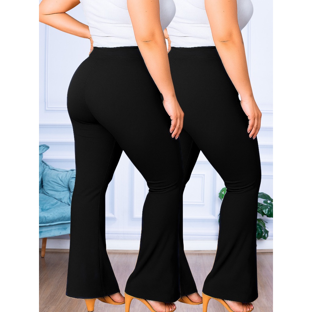 Kit 2 Calça Legging Boca De Sino Fitness Leg Flare Plus Size