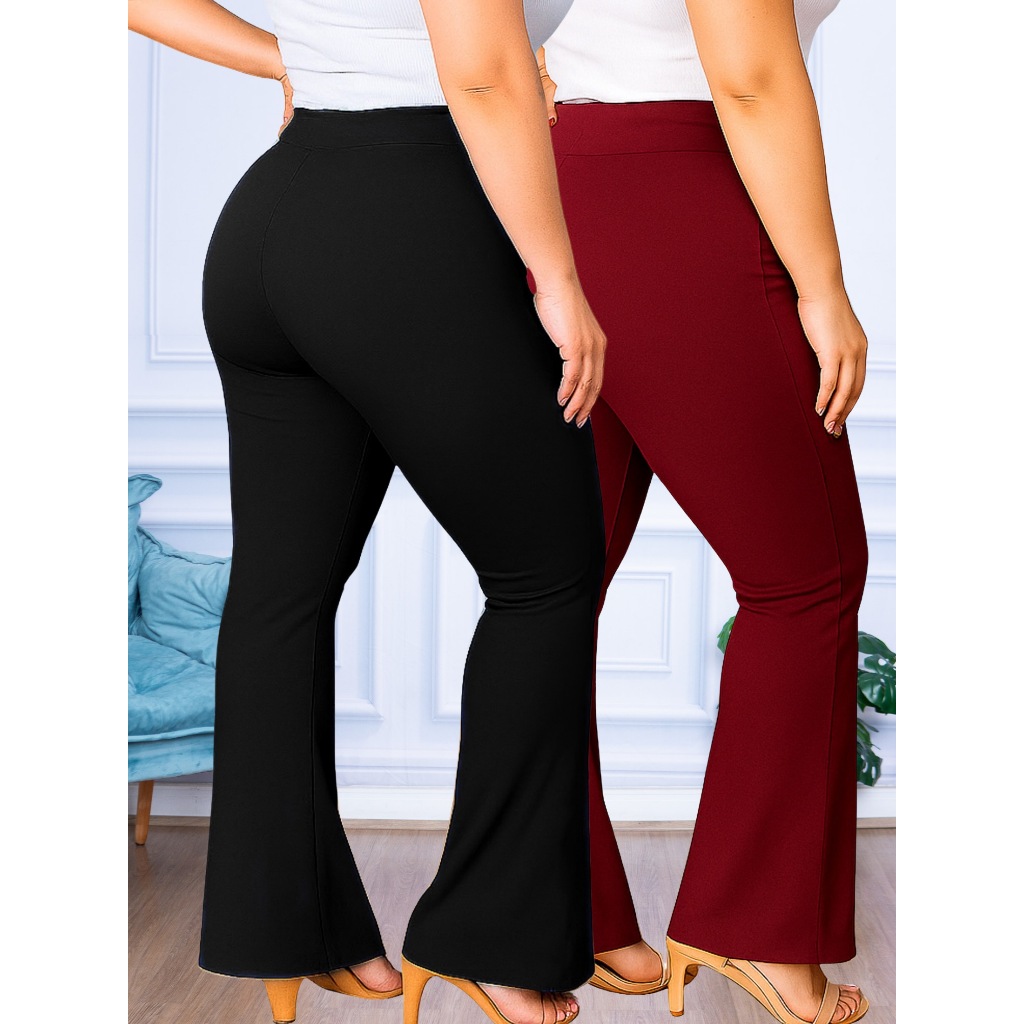 Kit 2 Calça Legging Bailarina Plus Size Academia Leg Flare