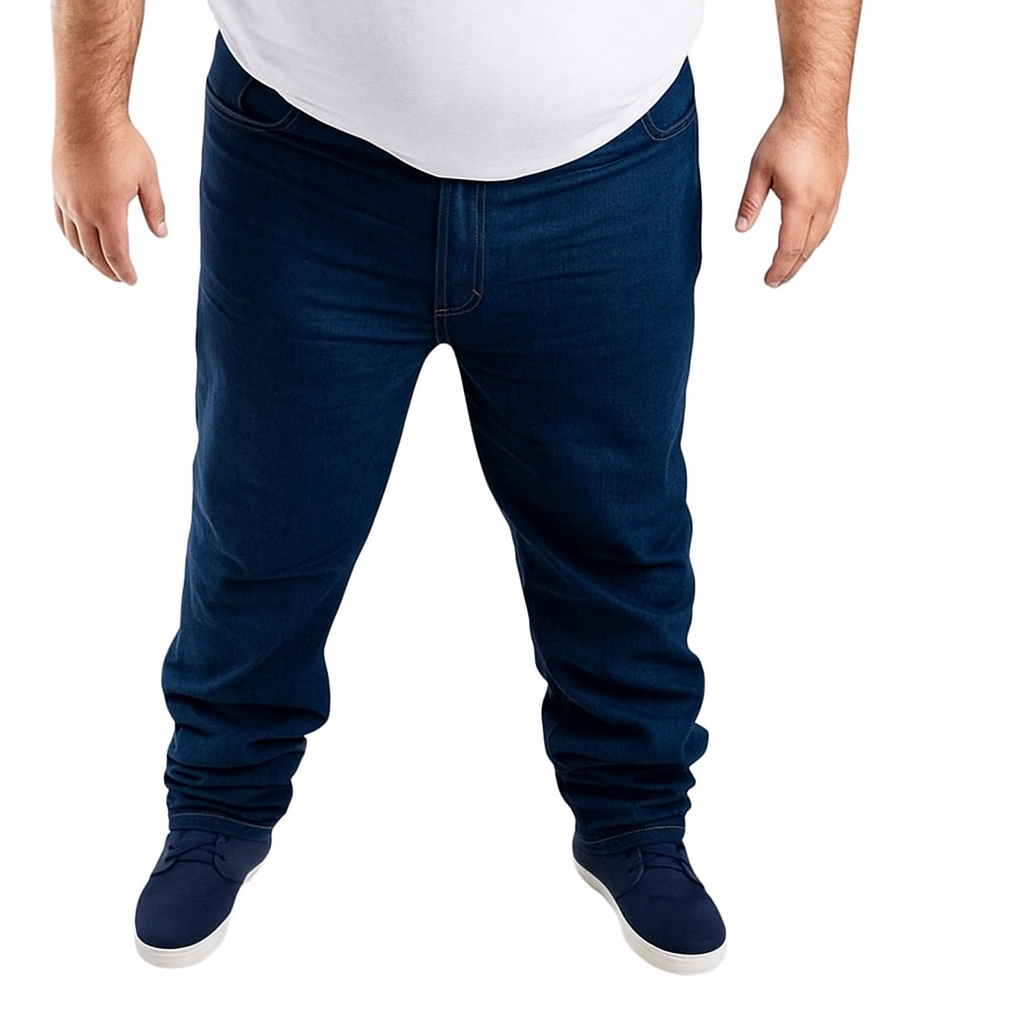 Calça Jeans Plus Size Masculina Trabalho Lycra Azul Escuro Preta 50 AO 70