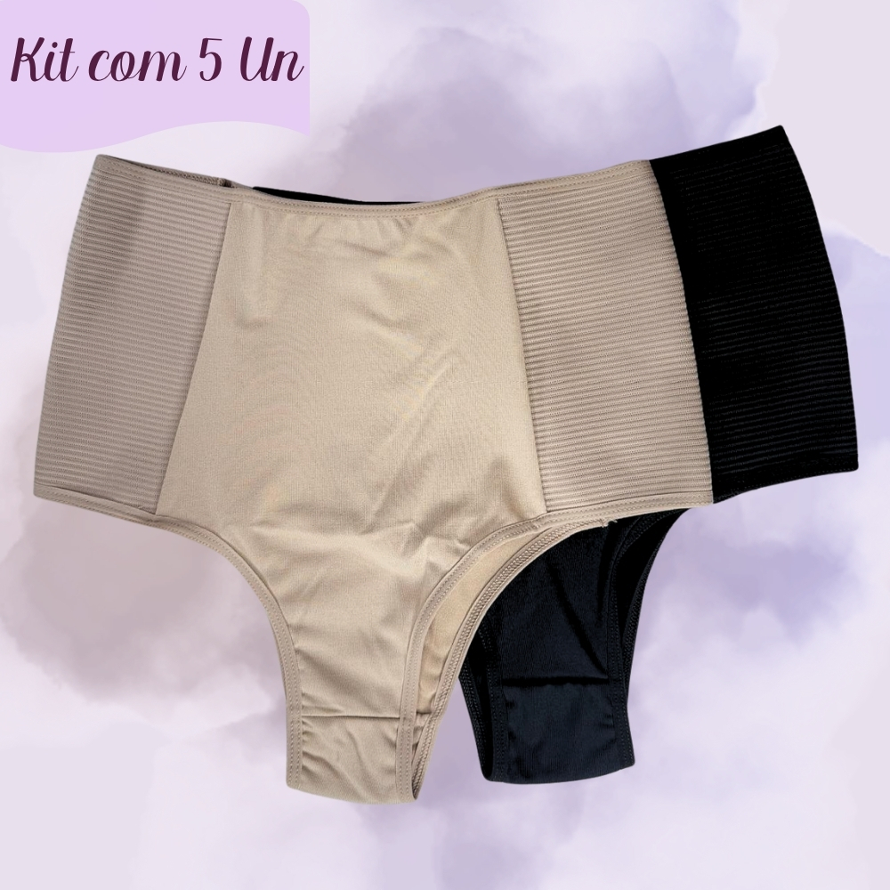 Kit 5 Calça Cinta Modeladora de Compressão Redutora Cós Alto Segura Barriga