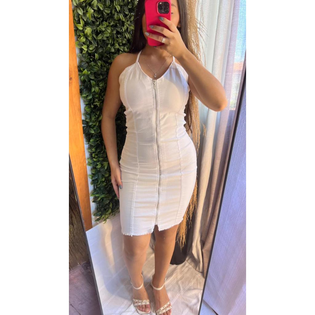 Vestido Biotipo Branco Vestido Jeans Sarja Vestido curto Vestido Réveilion Vestido Ziper
