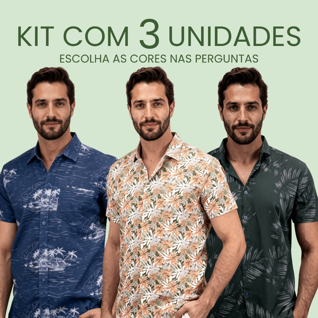 Kit 3 Camisa Social Florida Pronta Entrega de Viscose