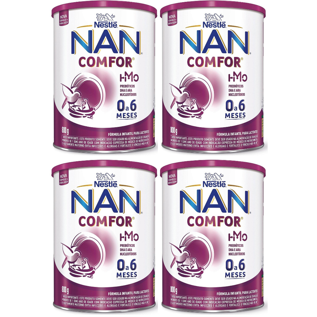 Kit 4 Latas NAN Comfor 800gr 0 a 6 Meses (ROXO) EQ.1