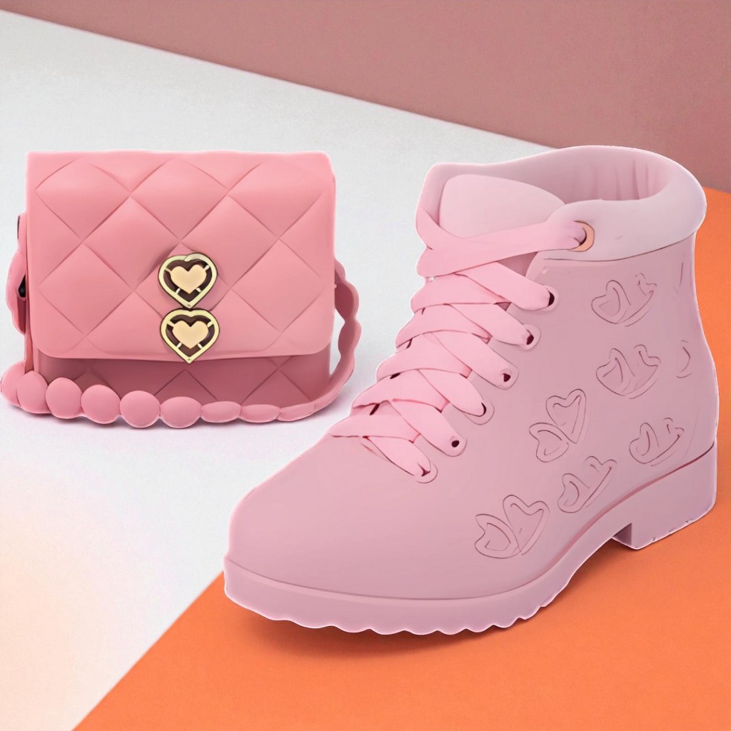 Conjunto Infantil Feminino | Bota + Bolsinha Coração | Confortável e Impermeável - Loja Pilar