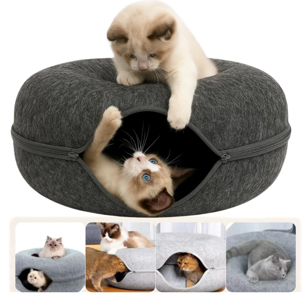 Toca Feltro Cama Tunel Donut Gato Felino Pet Estimação Pneu Pequena Redonda Roda
