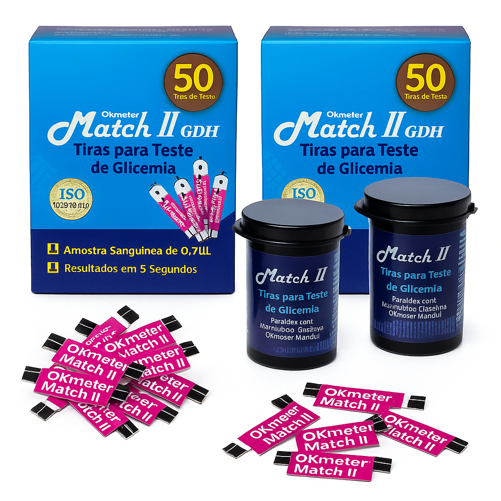 Kit 100 Fitas regentes De Glicemia Match Ii Para Aparelho Ok Meter