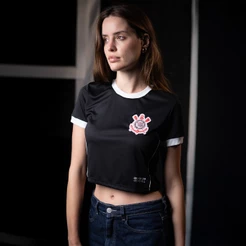 Camisa Cropped Corinthians 1910 Dry Preto Feminina Oficial