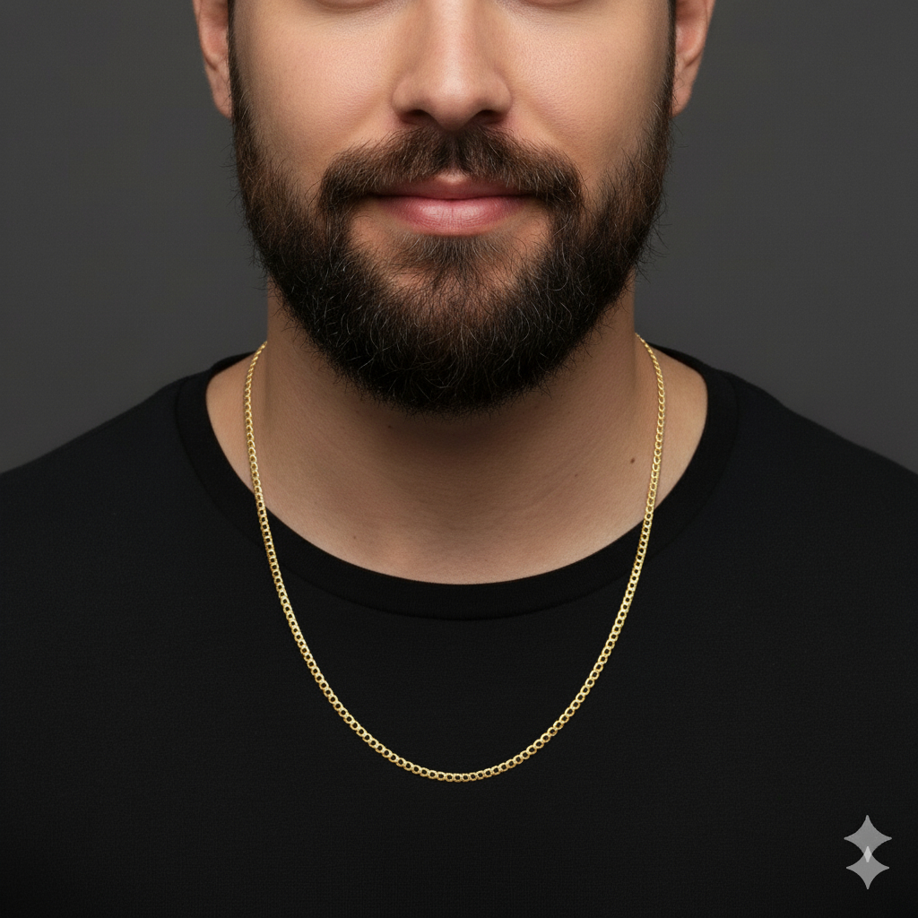 Corrente Cordão Masculino Grumet 1x1 2mm De Aço Inoxidável