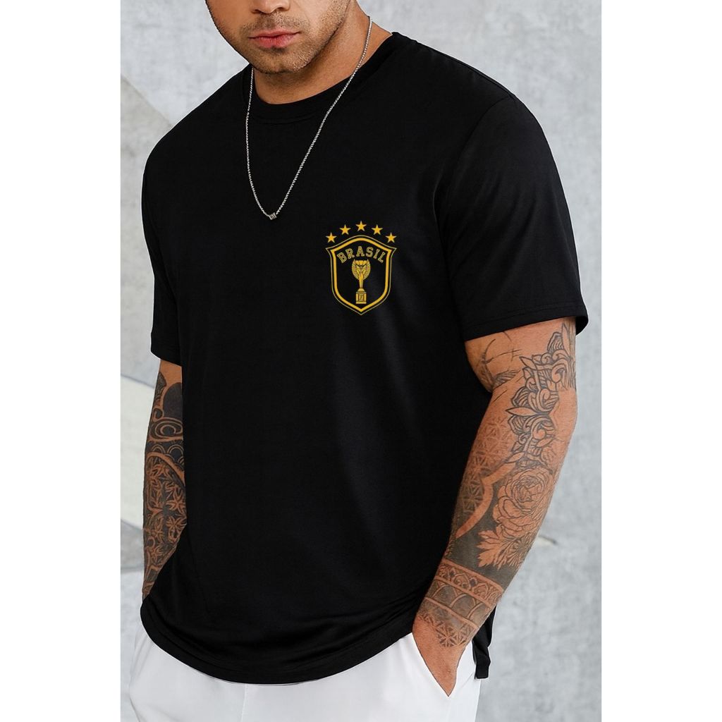 Camiseta Brasil Masculina Gola Redonda Camisa Premium Algodão 30.1 Plus Size P ao G3 em Oferta na Shopee