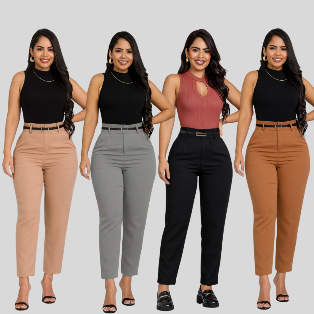 Calça Alfaiataria Social Reta Slim Premium Cintura Alta Com Bolso Moderna Elegante Promoção Envio Imediato em Oferta na Shopee