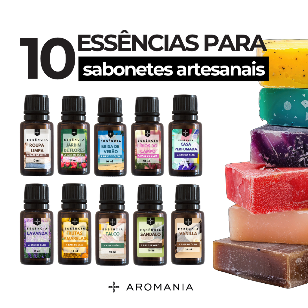 Kit 10 Essências Concentradas para Sabonete Artesanal – Aromas Premium de Alta Fixação – 10ml