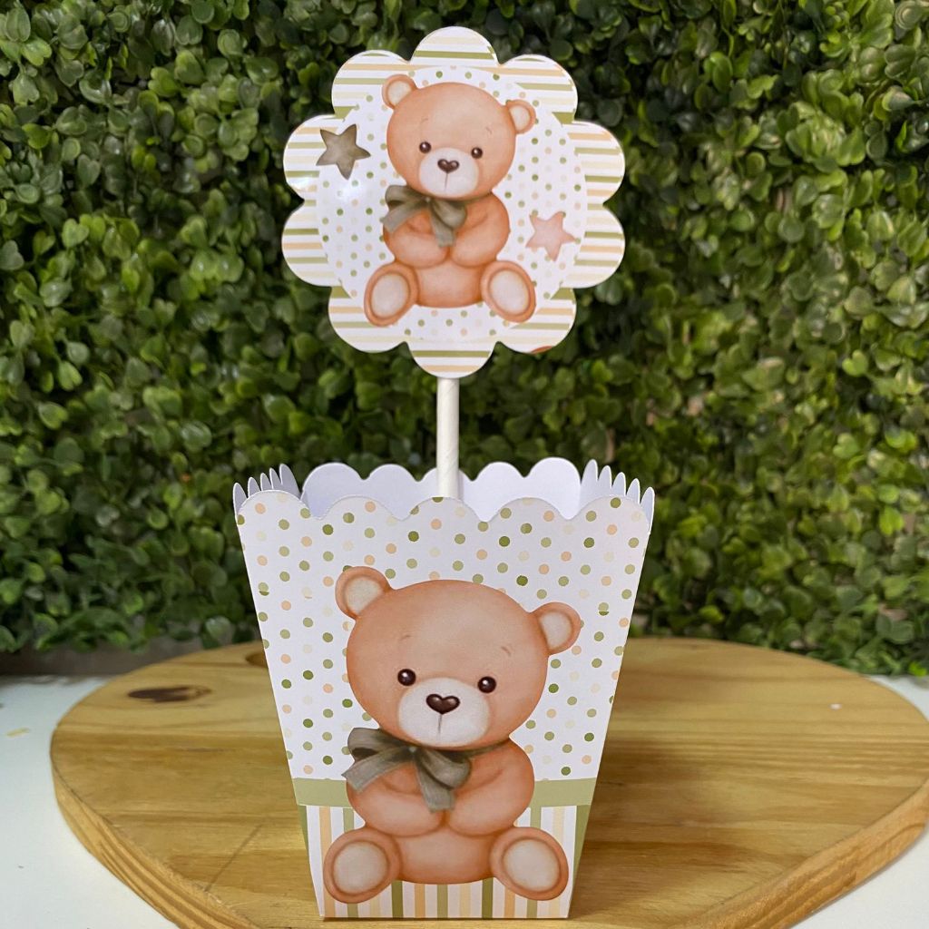 Mini Cachepô Pegue e Monte  Ursinho Verde• Festa Infantil • Lembrancinha Personalizada