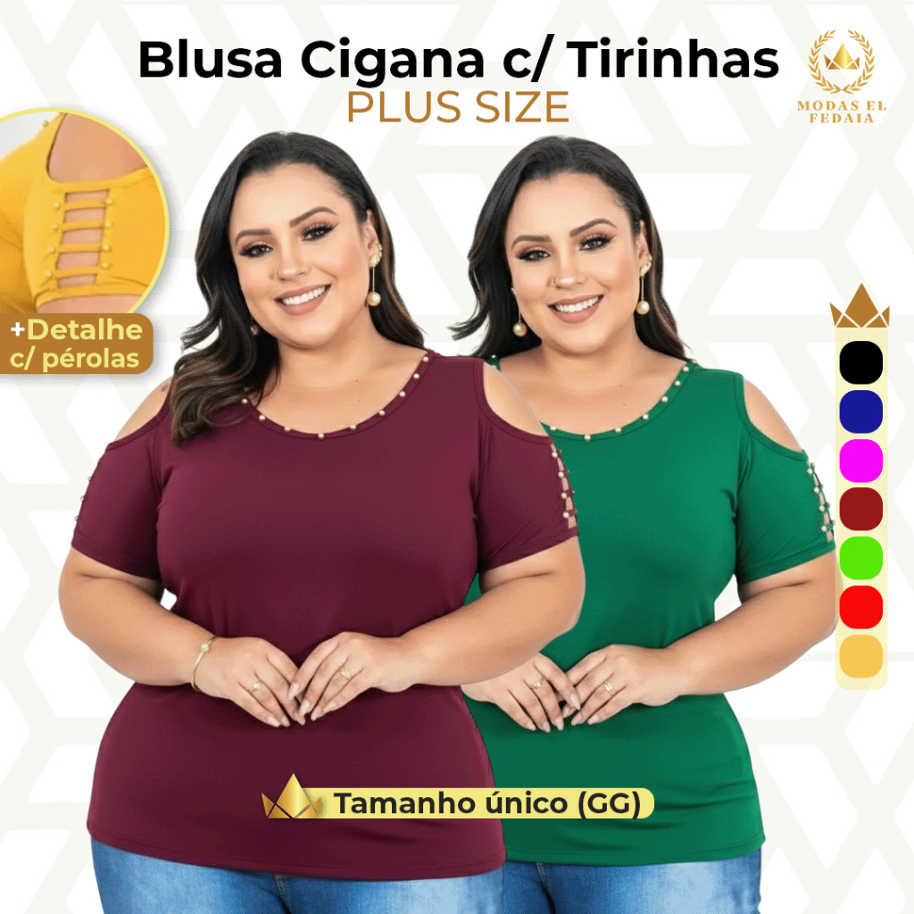 Blusa Cigana com Tirinhas na Manga Plus Size 2025 em Oferta na Shopee