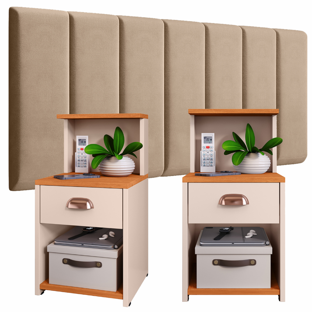 Cabeceira Modular 45×20 + 2 Mesas de Cabeceira CLÉO com Gaveta Design Moderno, Conforto Durabilidade em Oferta na Shopee