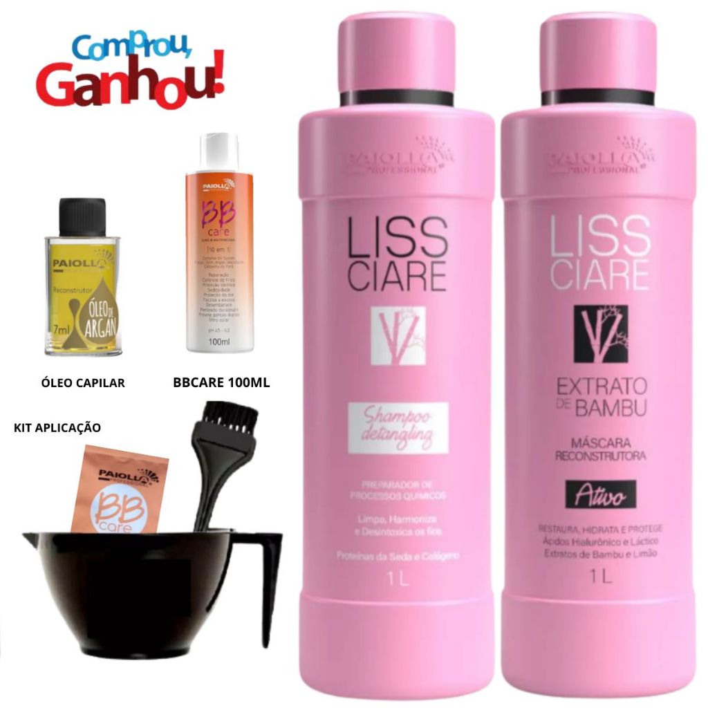 Paiolla Kit Tratamento Extrato de Bambu + Aplicação + Óleo + BB Care em Oferta na Shopee