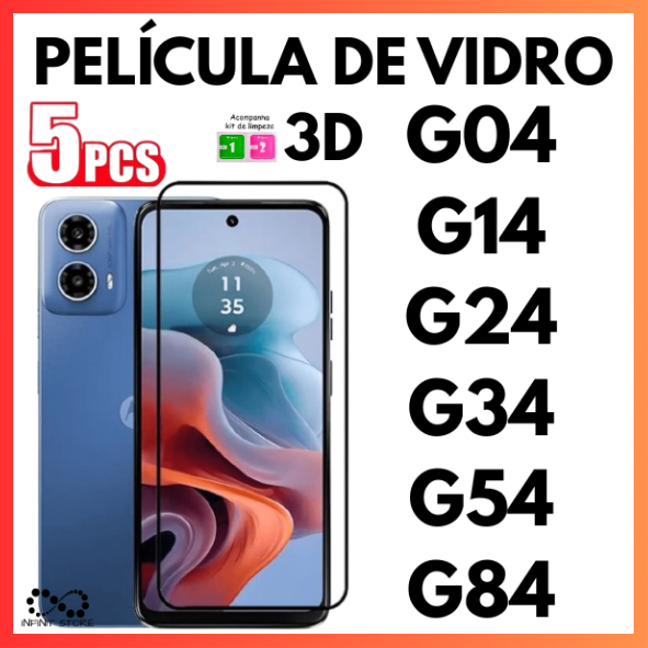 Película De Vidro 3D Temperado Para Motorola G04 G14 G24 G34 G54 G84