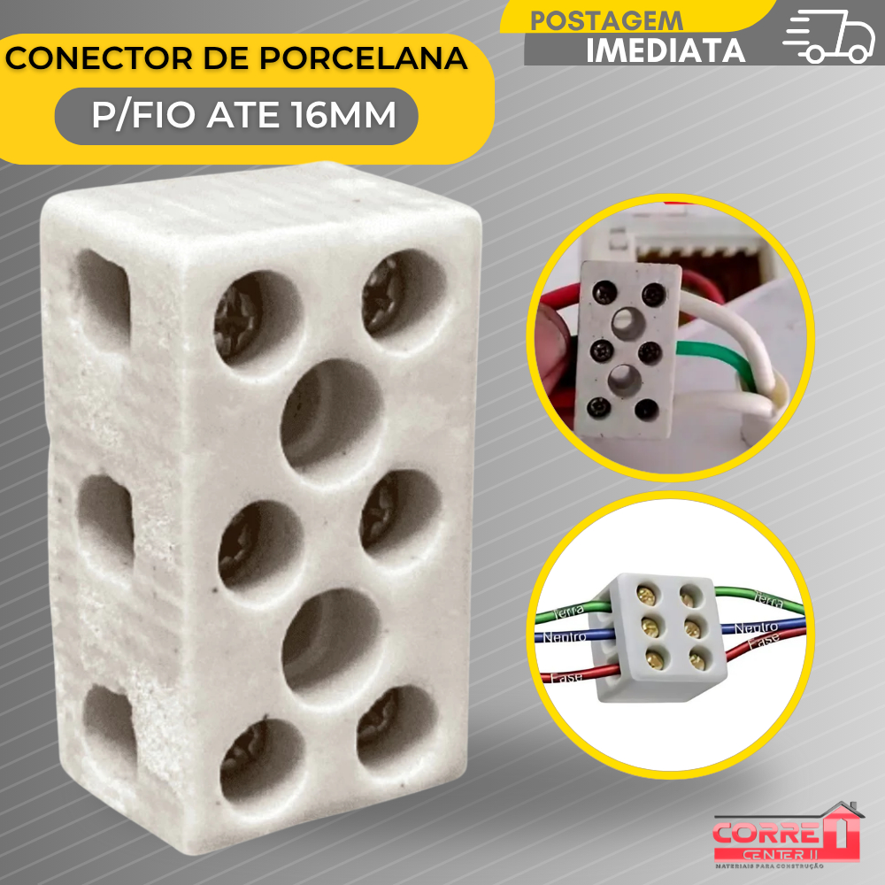 Conector De Porcelana Bipolar ou Tripolar Cabo de 10mm/16mm 360v Sindal 2 Polos/3 Polos Chuveiro