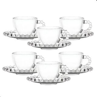 Jogo De Xícaras E Pires Em Vidro Transparente 12 Peças Para Café 100ml Pearl Pérola em Oferta na Shopee