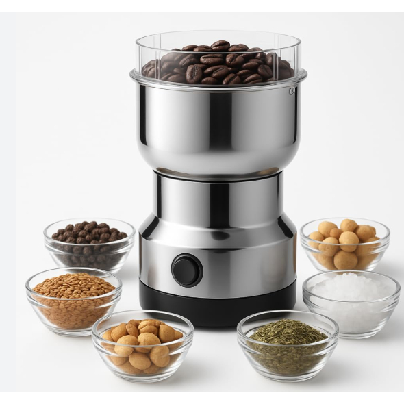 Triturador Moedor Elétrico Multifuncional 110V Aço Inox Grãos Sementes Temperos Compacto Potente