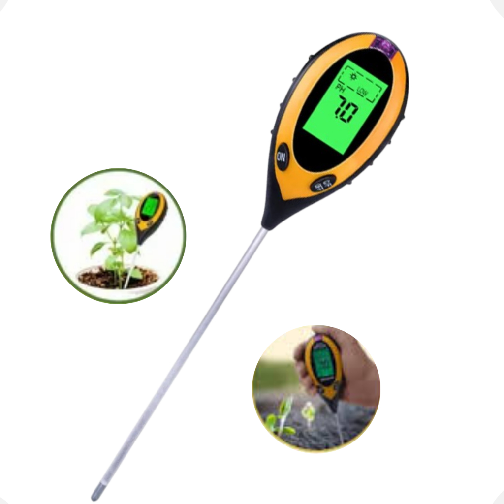 Medidor Solo Digital PH Umidade Temperatura Terra Luz Solar Plantas Luminosidade Avalia Acidez