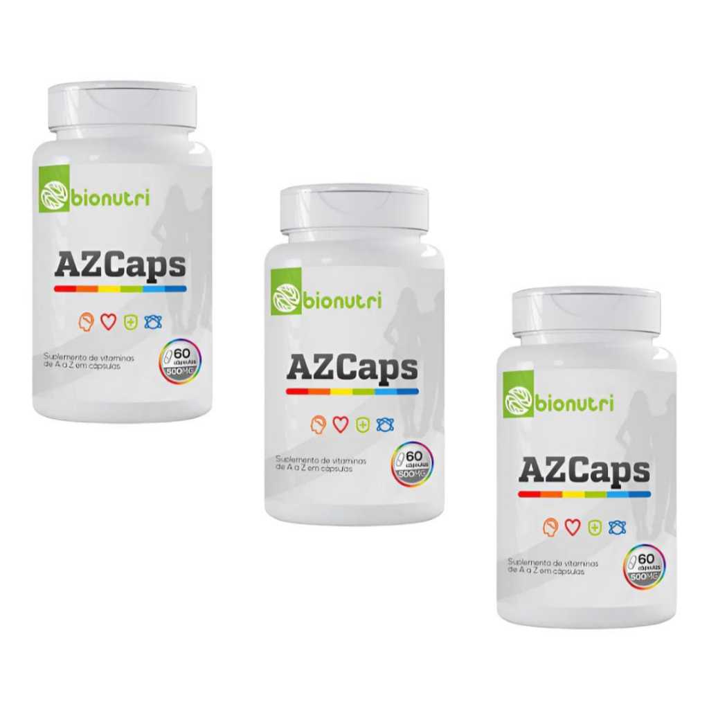 Kit 3 Multivitamínico AZ Caps Bionutri 60 Cápsulas 500mg Sem Sabor -TOTAL 180 CÁPSULAS
