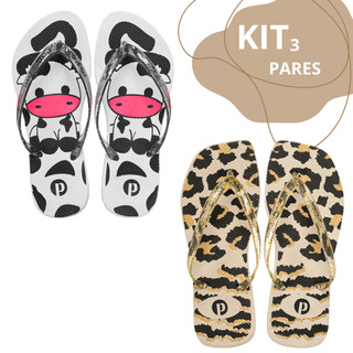 Kit Chinelos Femininos Casuais Estampa Animal Print