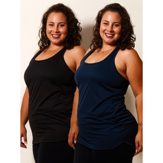 Kit 2 Regata Feminina Plus Size DryFit Camiseta Academia Fitness Roupa Tapa Bumbum Longa Blusa Curve