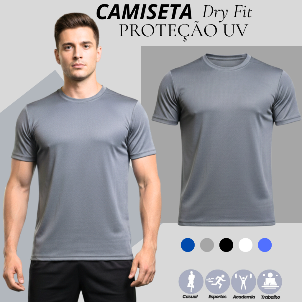 Kit 5 Camisetas Poliéster DryFit Masculina Lisa Academia Corrida Casual Esportes Confortável