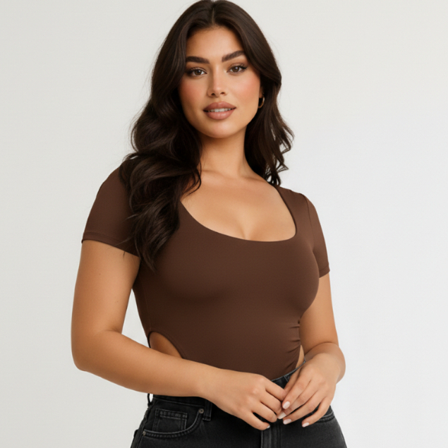 Body Feminina Cavado Tecido Suplex Manga Curta Bory Asa Delta Bori Estiloso