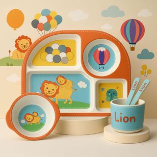 Conjunto Refeição Bebê Kit 5 Peças Em Fibra De Bambu Natural em Oferta na Shopee