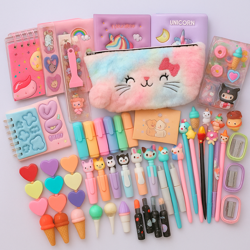 Kit Papelaria Kawaii Surpresa 15 Itens Fofos Presente Criativo