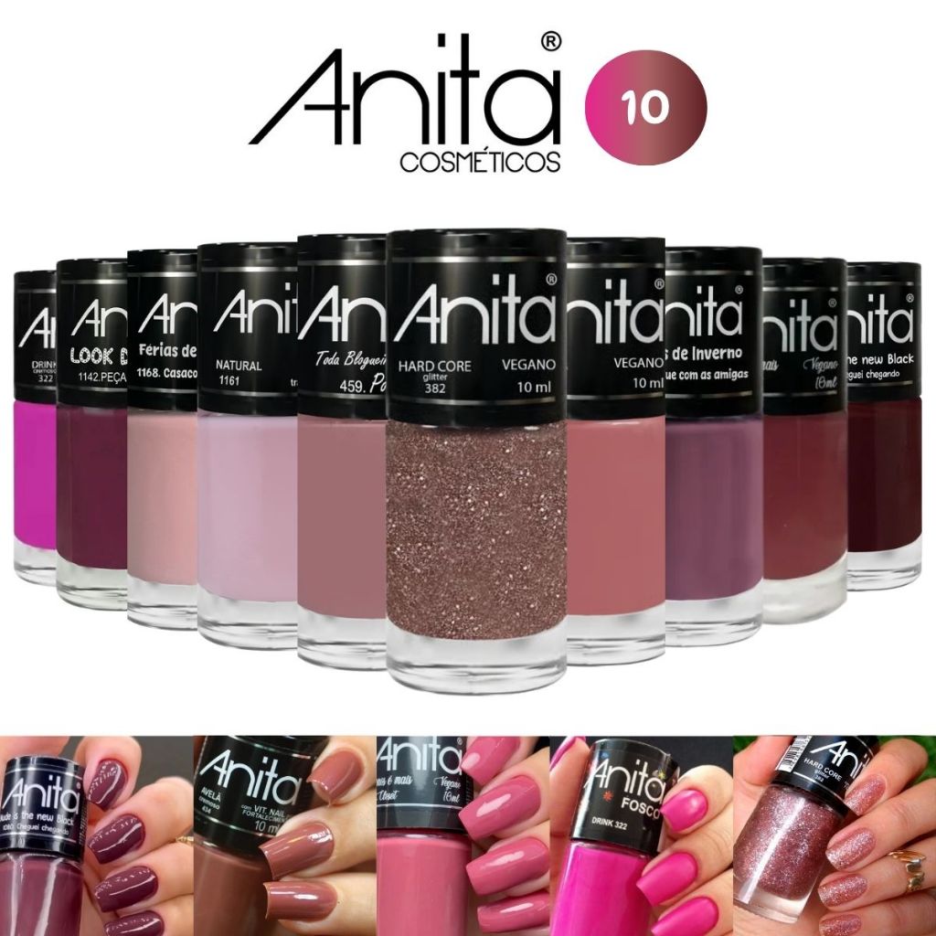KIT 10 ESMALTES ANITA - TONS NUDE E ROSA em Oferta na Shopee
