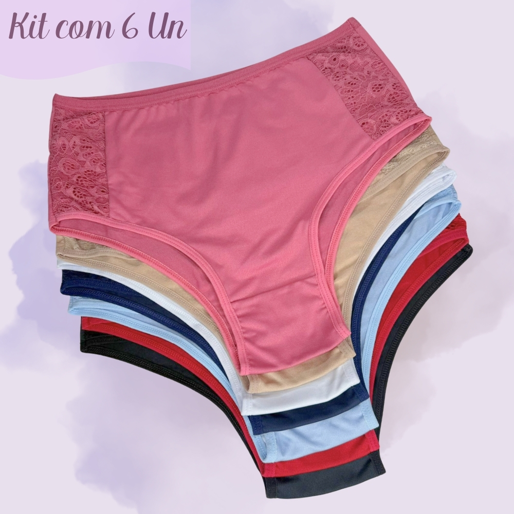 Kit 6 Calcinha Calçola Plus Conforto Com Renda Tangão Cintura Media Lingerie Tradicional Feminina em Oferta na Shopee