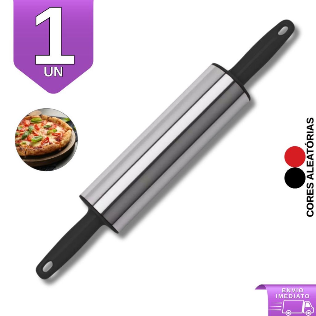 Rolo para Massas Inox Giratório Antiaderente 37,5cm Pizza Pastel Pão Torta Pau de Macarrão