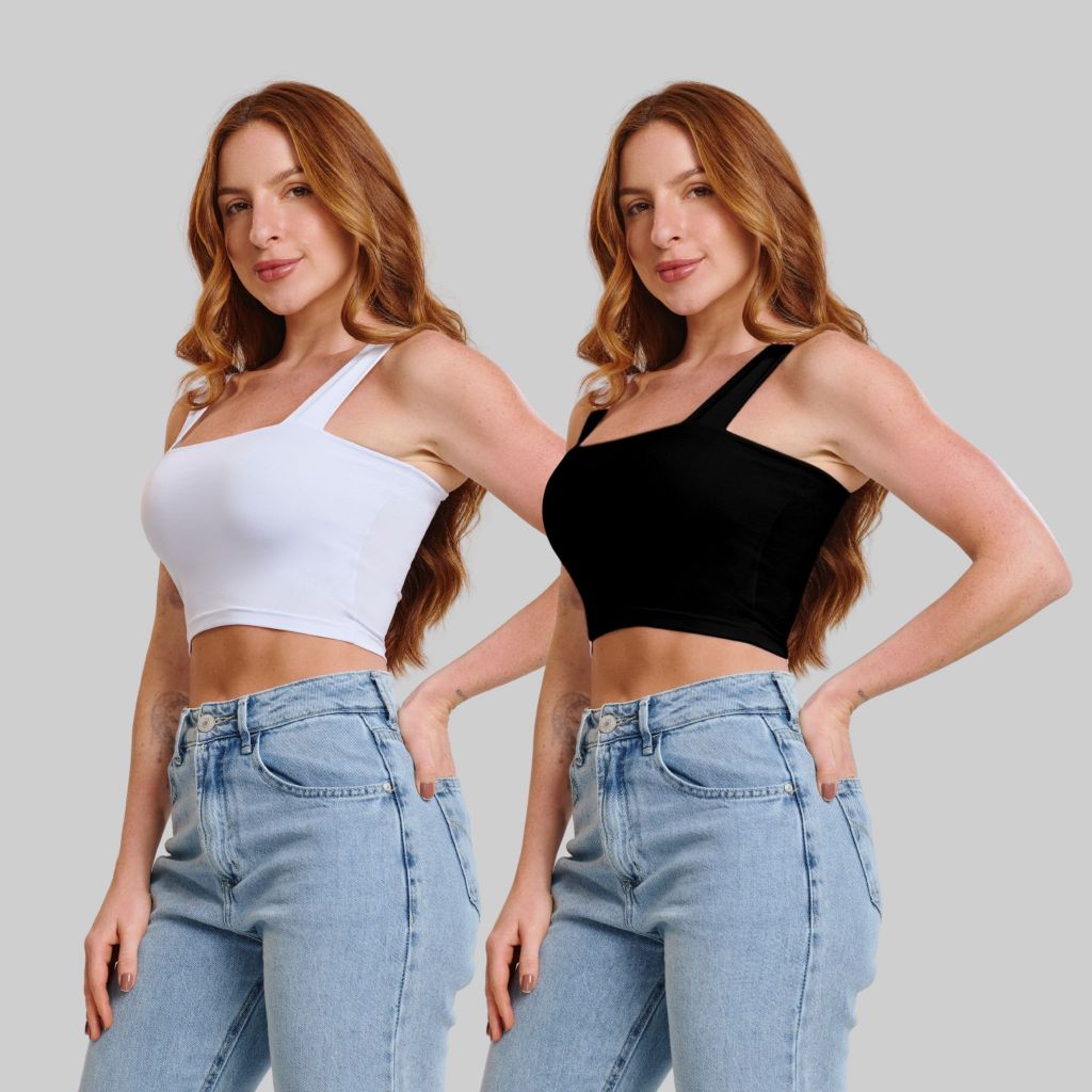 Kit 2 Tops de Alça Grossa Básico Moda Verão