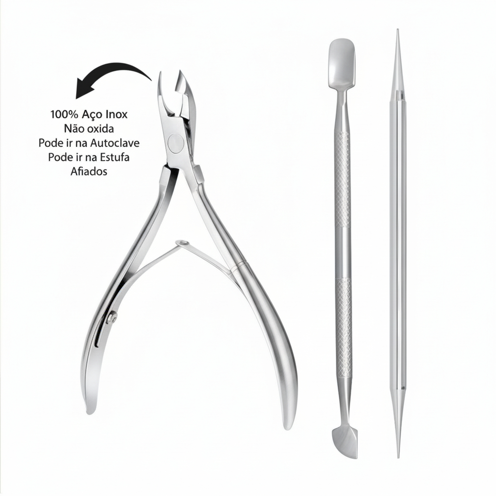 Kit 3 cutelaria profissional Alicate + espatula + Palito de inox.USAR Esmalte. em Oferta na Shopee