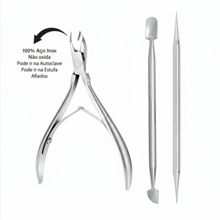 Kit 3 cutelaria profissional Alicate + espatula + Palito de inox.USAR Esmalte. em Oferta na Shopee