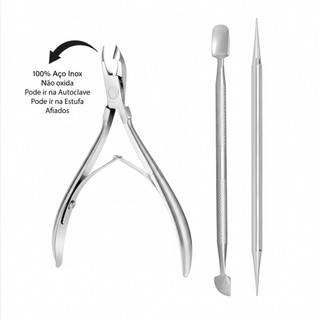 Kit 3 cutelaria profissional Alicate + espatula + Palito de inox.USAR Esmalte.