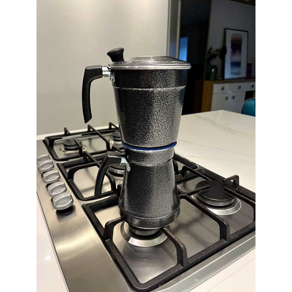 Cafeteira Alumínio Tipo Italiana, Sifão, Cabo Luxo, 1,0 litro na cor Cinza Craqueado.
