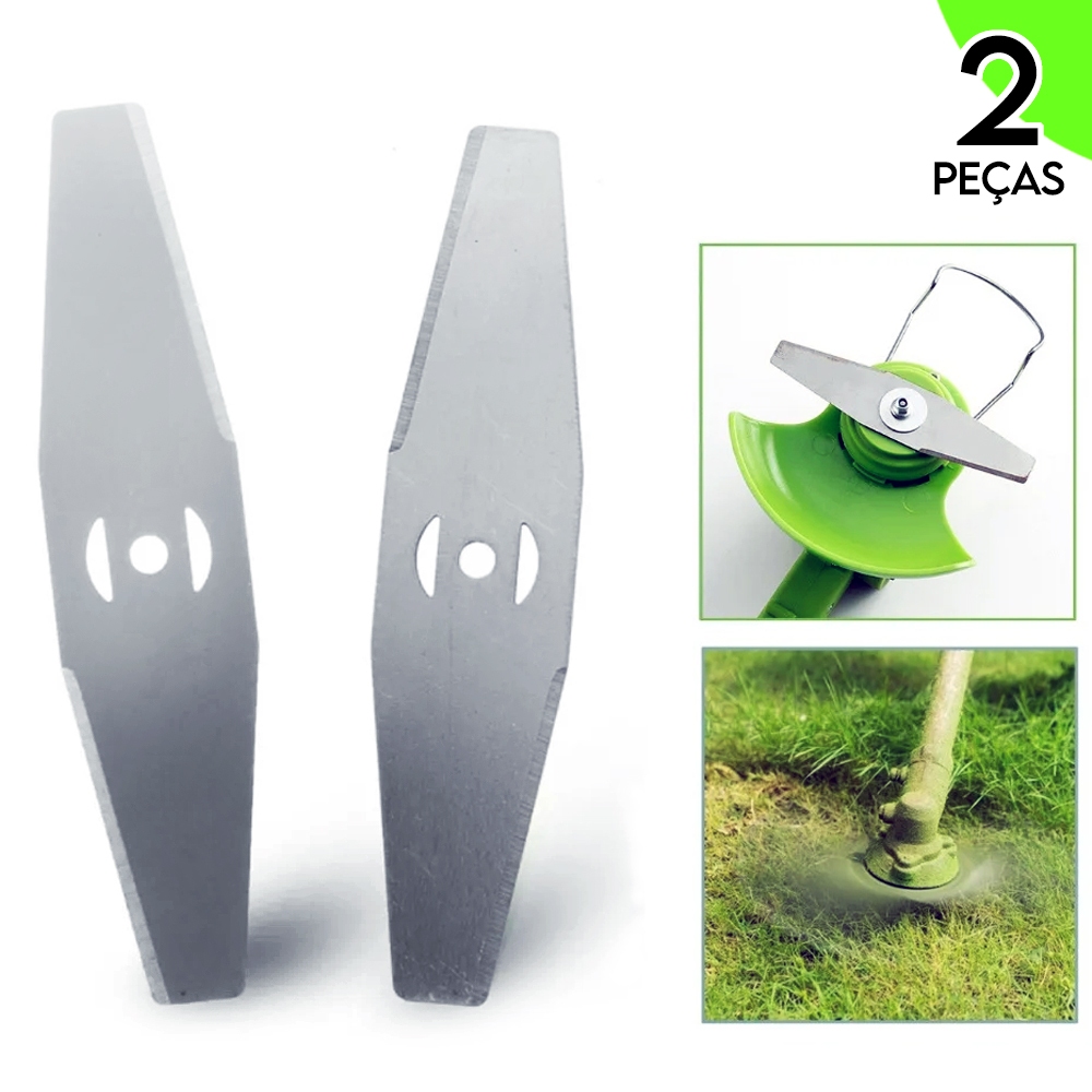 2 Lâminas Faca Para Roçadeira Cortador de Grama Aparador Elétrico Metal 2 Pontas 15 CM