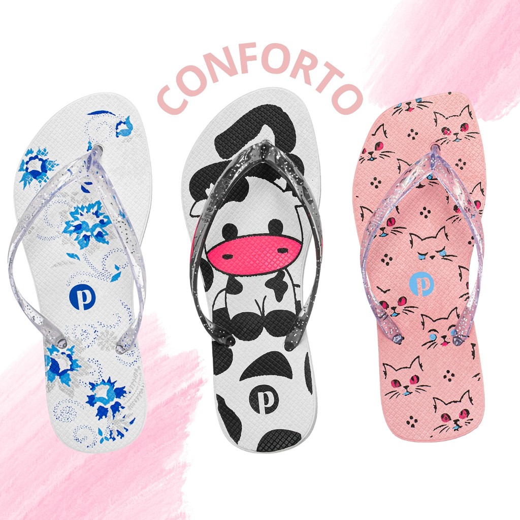 Kit 3 Pares Chinelo Feminino Leve Macio