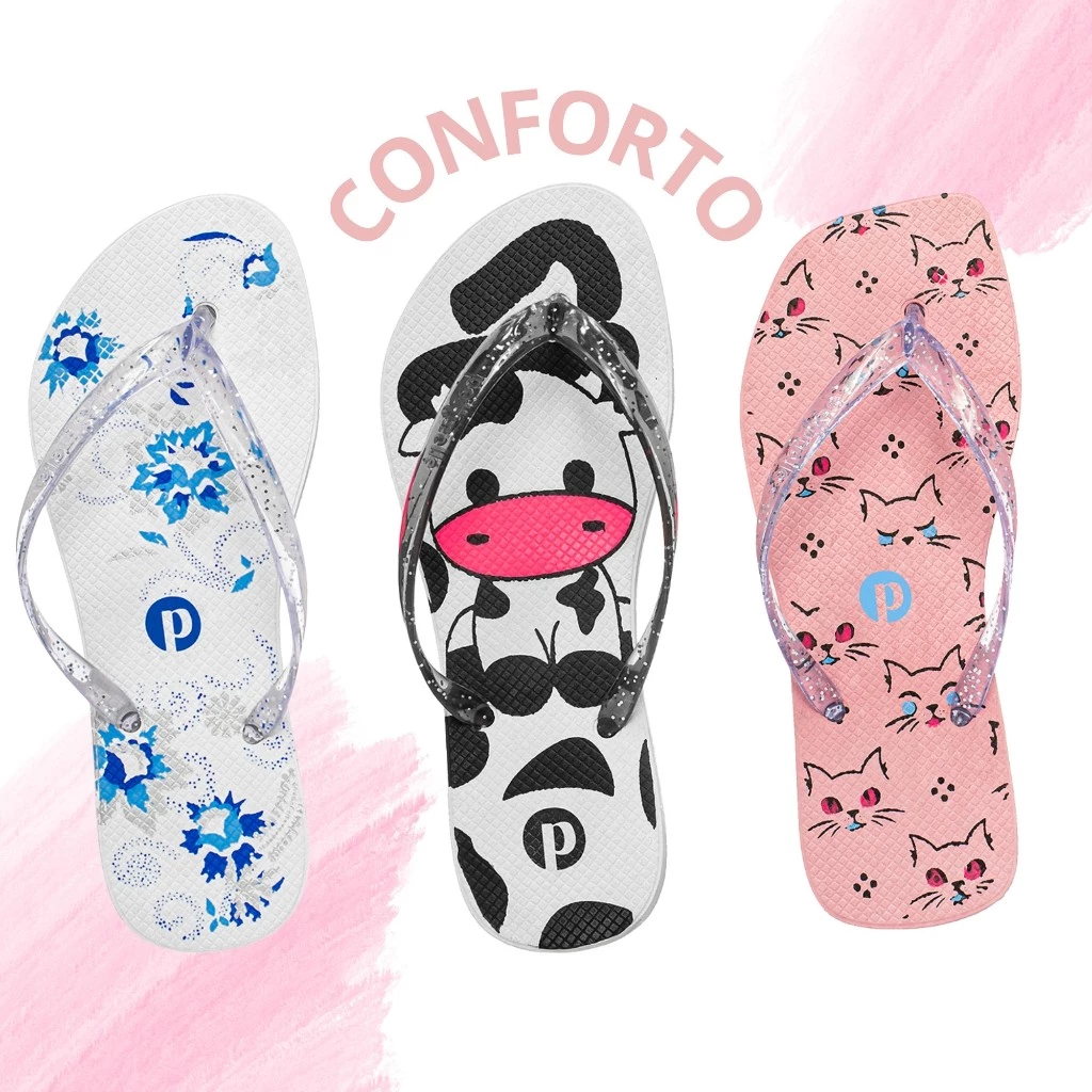 Kit 3 Pares Chinelo Feminino Leve Macio