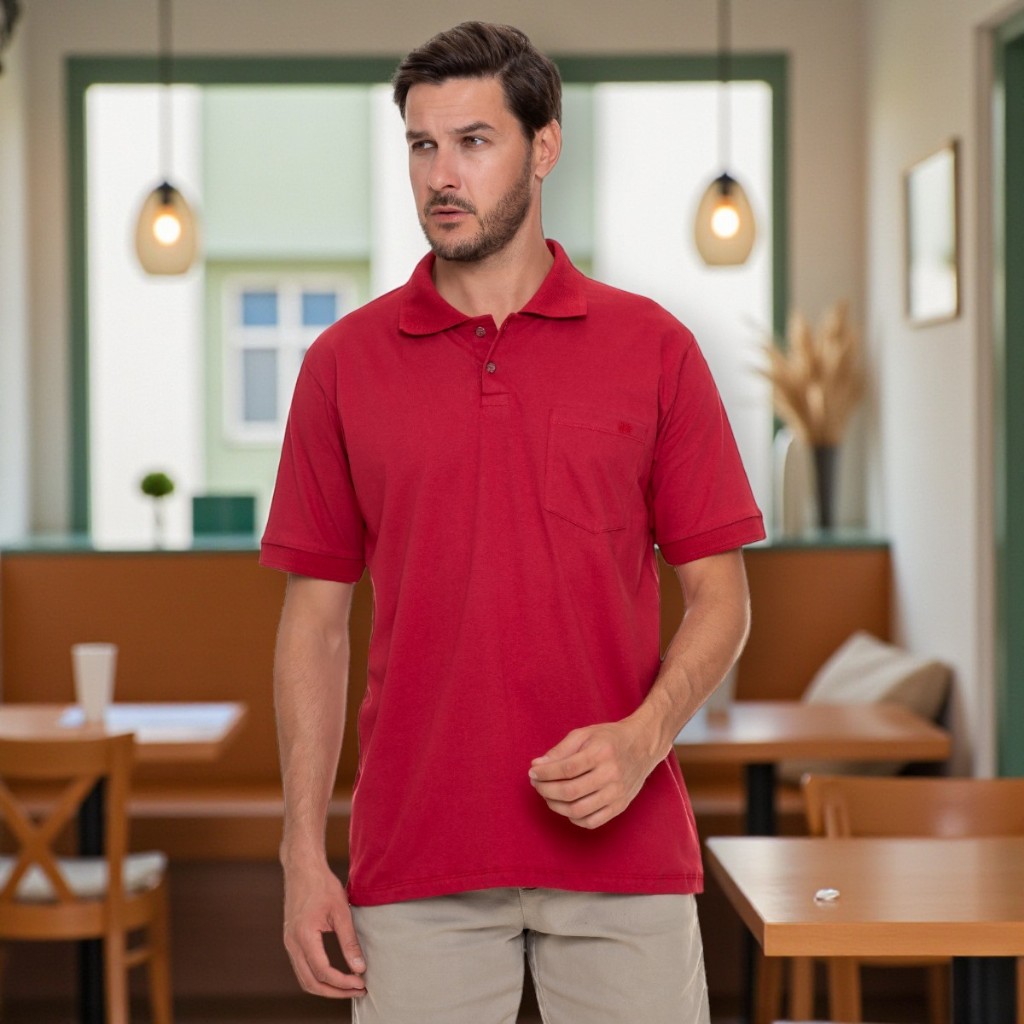 Camisa Gola Polo Masculina 100% Algodão Lisa Bolso Manga Curta Básica Confortável Casual Verão