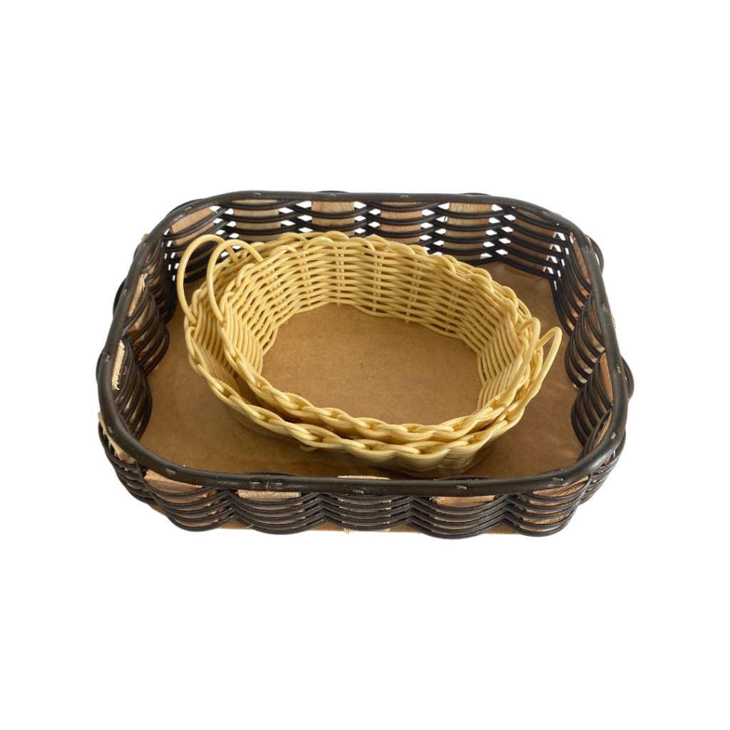 Kit Bandeja Retangular Sintética + 2 Cestas Ovais – Perfeito para Presentear e Decorar Ambientes