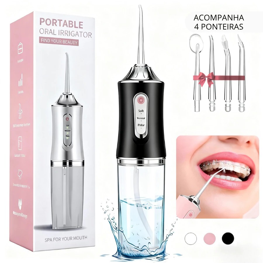 Promoção Irrigador Bucal Portátil recarregável via USB 220ml - Limpeza bucal eficiente para uso diário