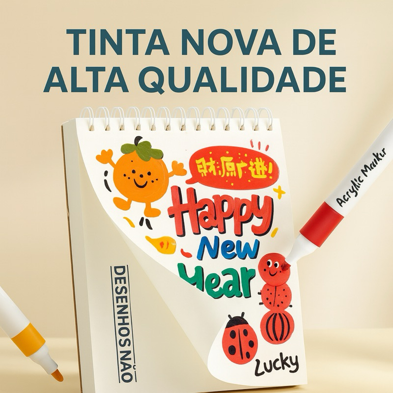 Kit 24/36/48 Canetas Marcador Acrílico Permanente Colorida Brush Com Ponta Macia Muitas Cores