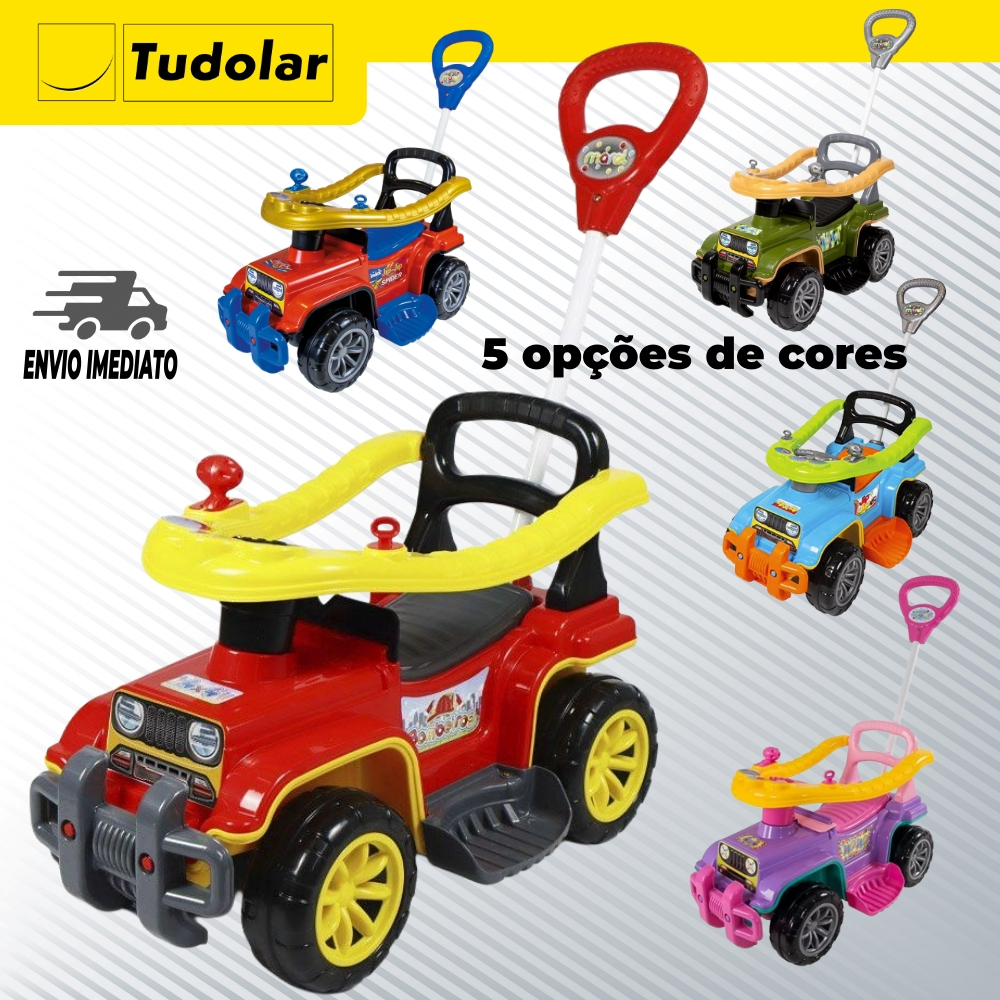 Carrinho Jip Jip Infantil Passeio com Empurrador 2 em 1 Carrinho Infantil com Buzina e Porta-Objetos