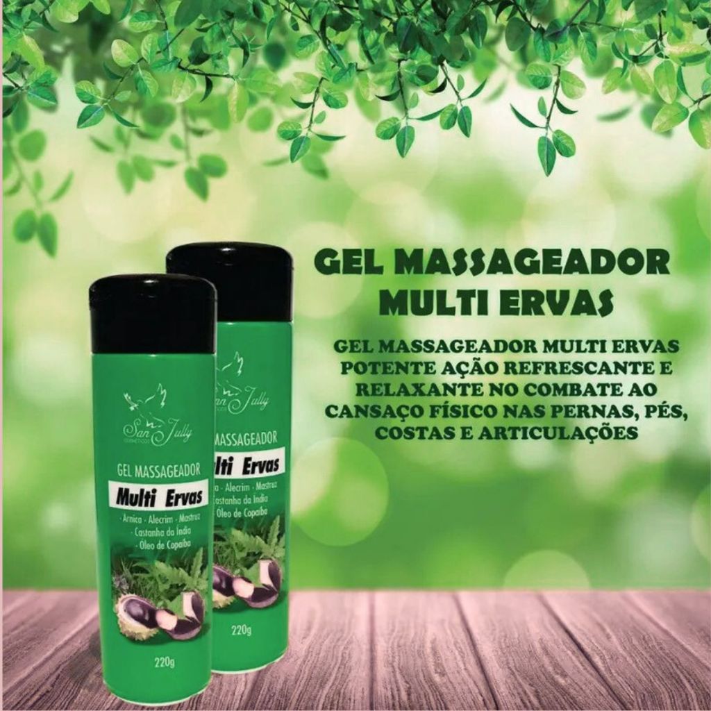 Gel Massageador 1UND Multi Ervas 220g Alecrim Copaíba, Mentol auxilia na massagem relaxante muscular